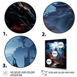 Designart "Moonlit Cliffside Mistery Landscape III" Moon Wall Decor Blue - Global Bedroom Framed Canvas Wall Art