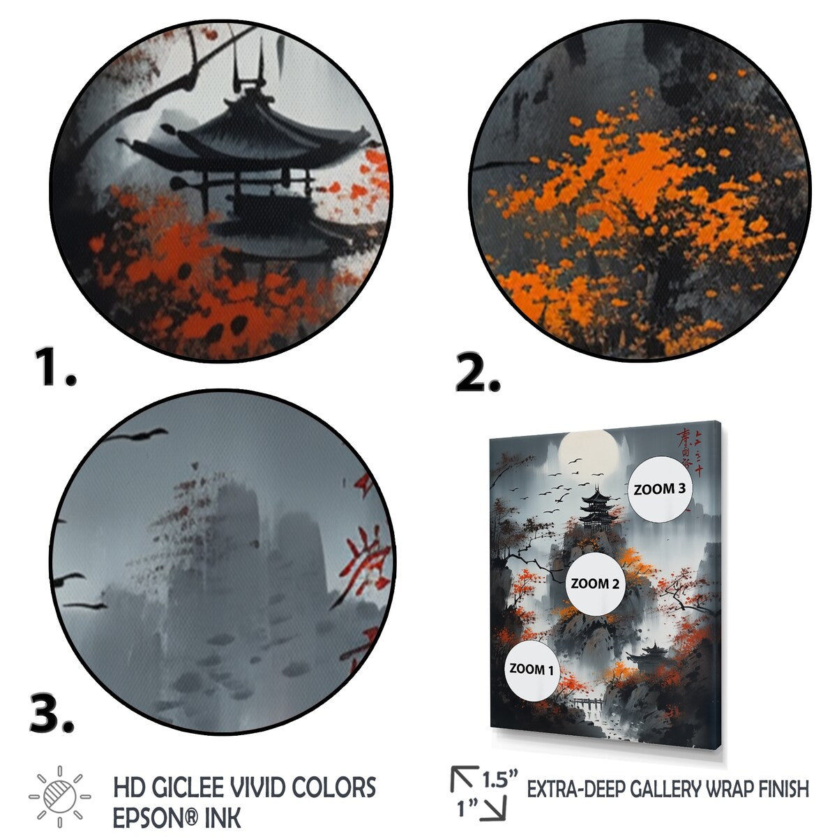 Designart "Moonset And Japonese Maple Tree I" Japon Landscape Wall Art Prints