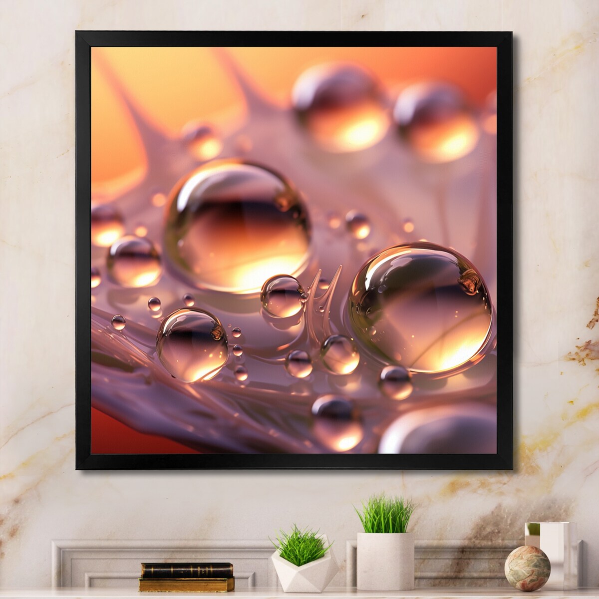 Designart "Morning Dew Drops On Pink Flower Petal" Flowers Framed Wall Art Prints