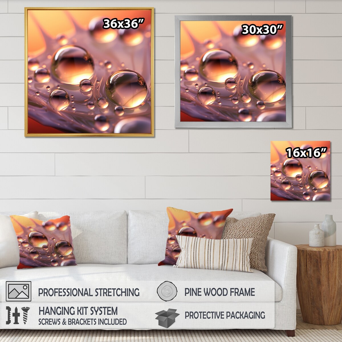 Designart "Morning Dew Drops On Pink Flower Petal" Flowers Framed Wall Art Prints