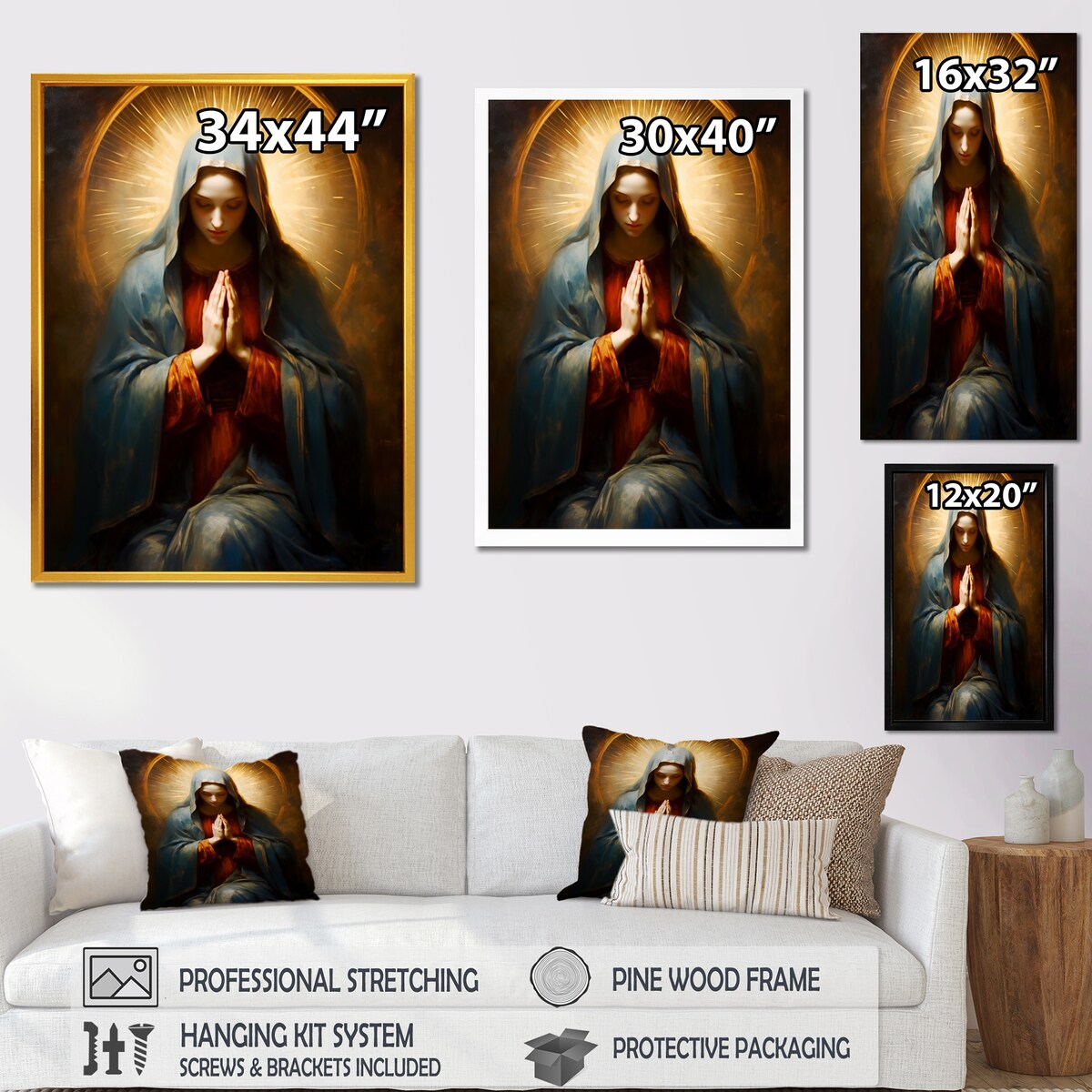 Designart "Mother Mary Christian Portrait II" Christianism Wall Art Gold - Traditional Wall Art Décor For Bedroom