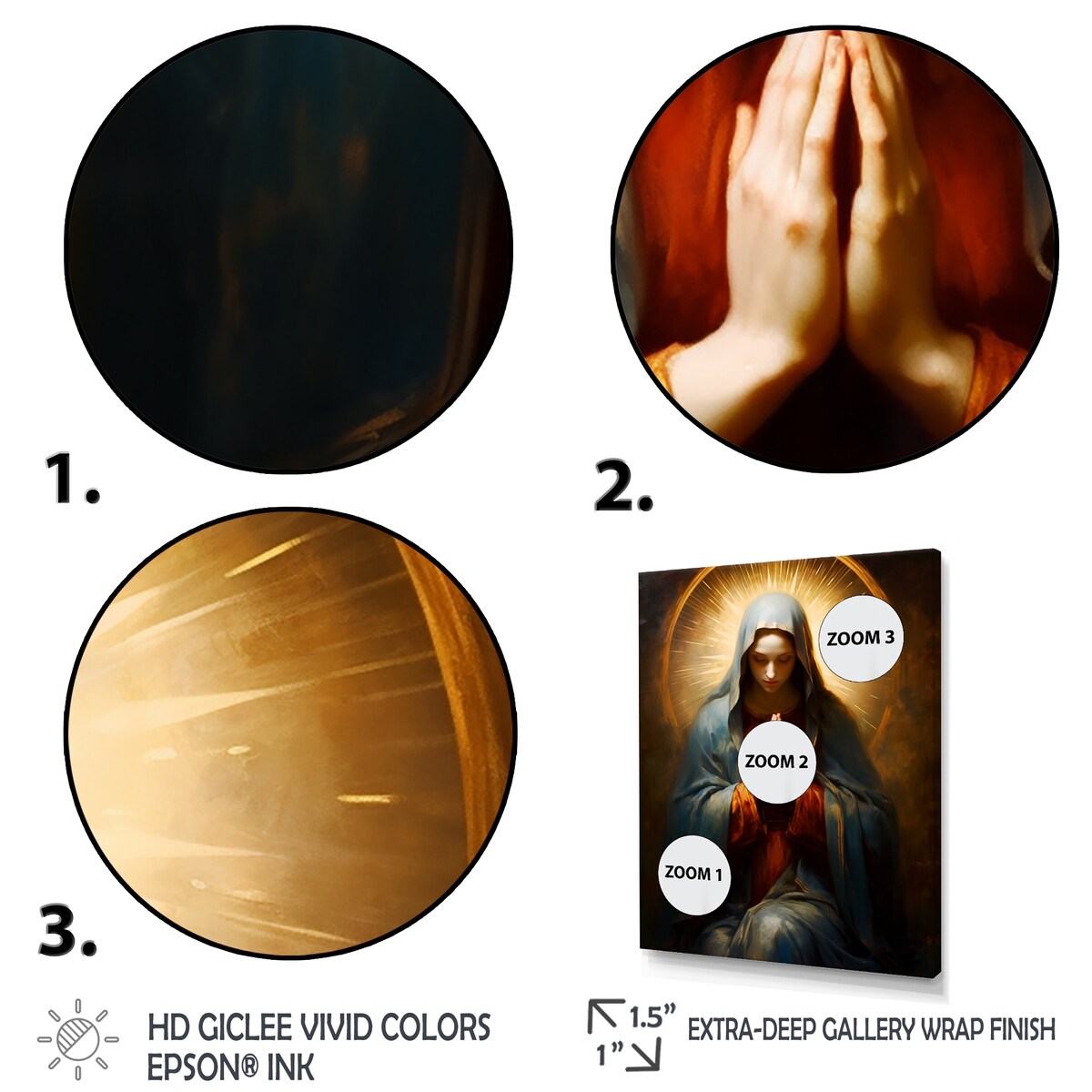 Designart "Mother Mary Christian Portrait II" Christianism Wall Art Gold - Traditional Wall Art Décor For Bedroom