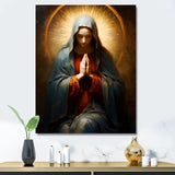 Designart "Mother Mary Christian Portrait II" Christianism Wall Art Gold - Traditional Wall Art Décor For Bedroom