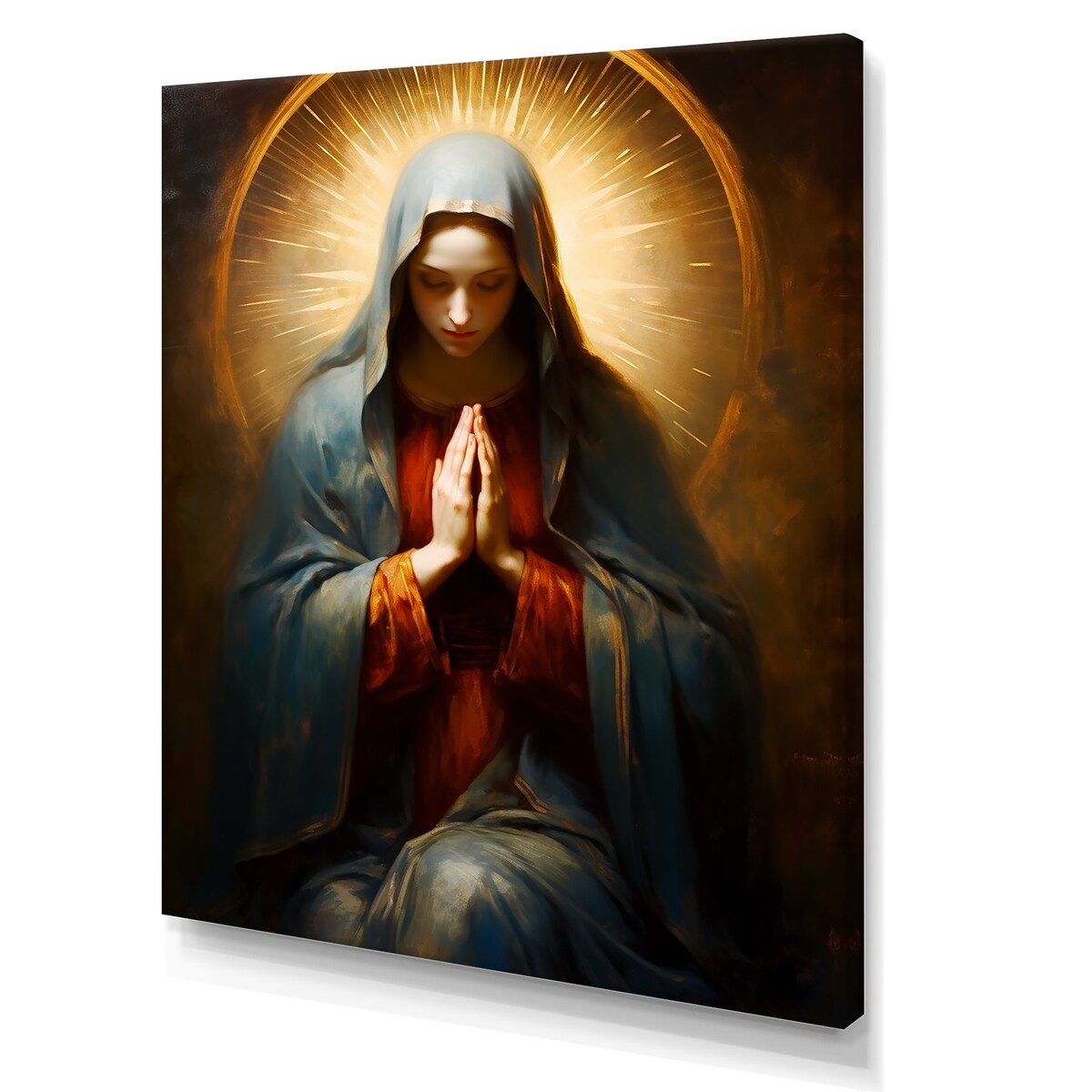 Designart "Mother Mary Christian Portrait II" Christianism Wall Art Gold - Traditional Wall Art Décor For Bedroom