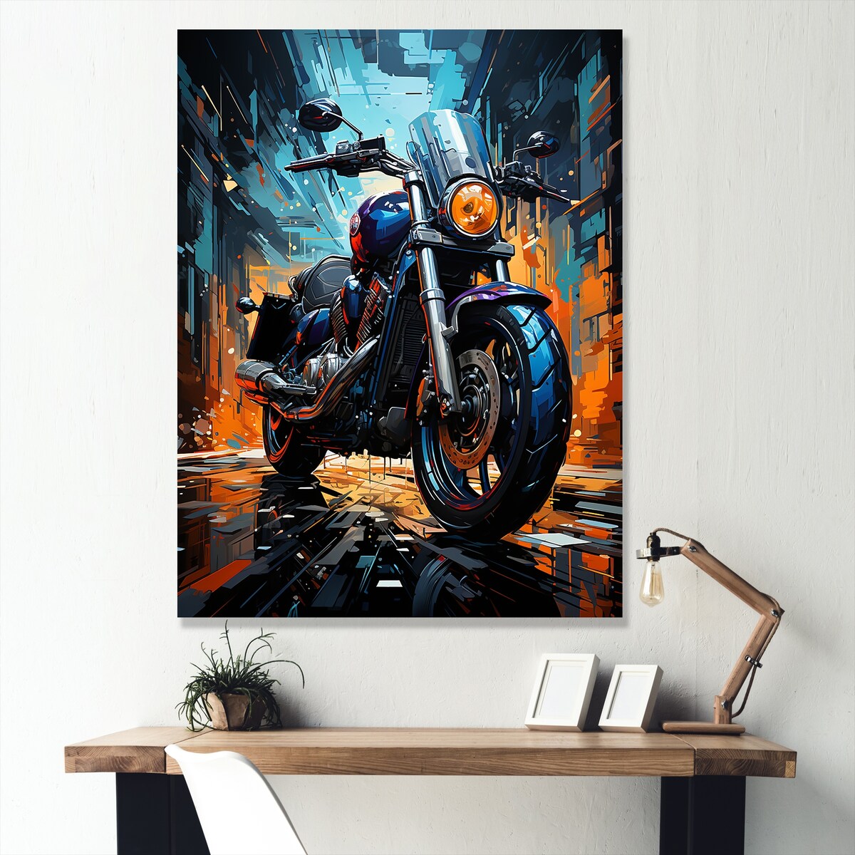 Designart "Motorcycle Electric Blue Ride " Motorcycle Wall Art