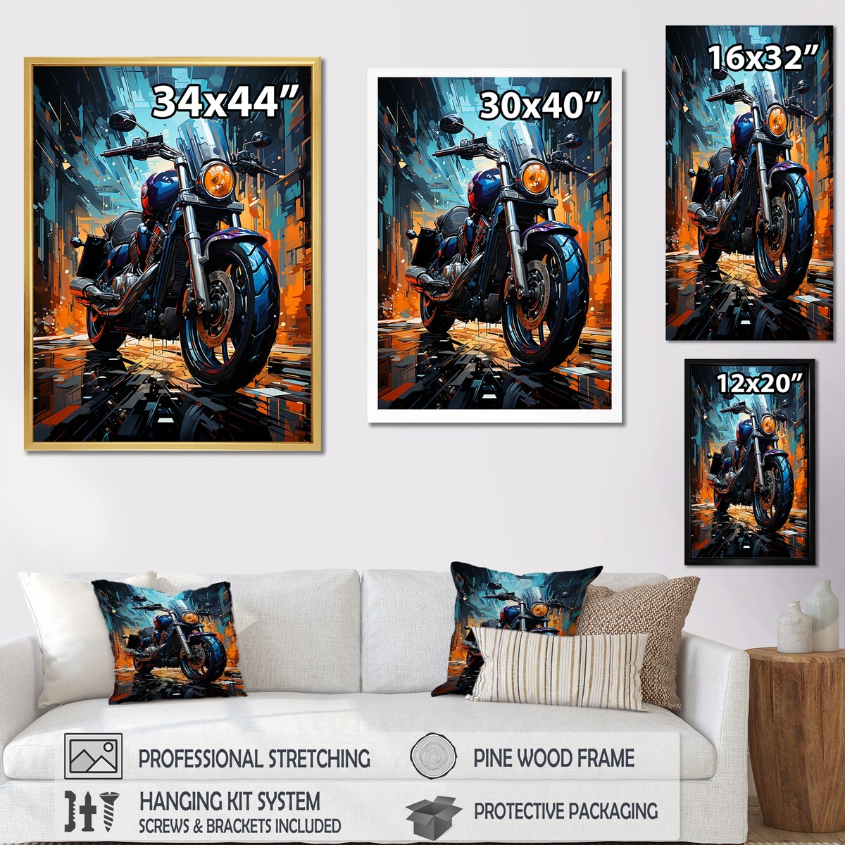 Designart "Motorcycle Electric Blue Ride " Motorcycle Wall Art