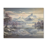 Designart "Mountain Blue Peak Harmonies" Mountains Wood Wall Decor Traditional Purple Wood Panel On Natural Pine Wood