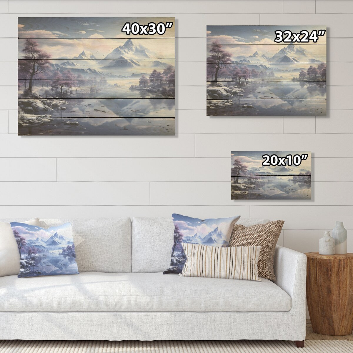 Designart "Mountain Blue Peak Harmonies" Mountains Wood Wall Decor Traditional Purple Wood Panel On Natural Pine Wood