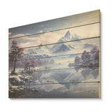 Designart "Mountain Blue Peak Harmonies" Mountains Wood Wall Decor Traditional Purple Wood Panel On Natural Pine Wood