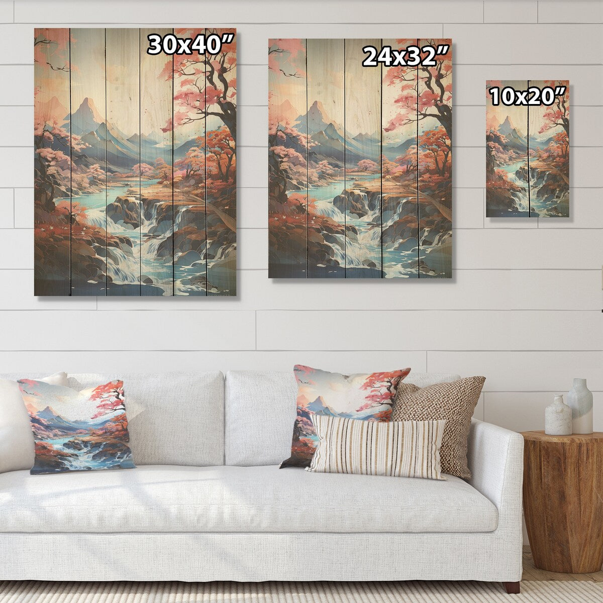 Designart "Mountain Charm Fantasy" Mountains Wood Wall Decor - Traditional Peach Wood Panel On Natural Pine Wood