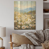 Designart "Mountain Daisies On Hill I" Flowers Wood Wall Decor - Traditional Beige Wood Panel On Natural Pine Wood