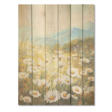 Designart "Mountain Daisies On Hill I" Flowers Wood Wall Decor - Traditional Beige Wood Panel On Natural Pine Wood