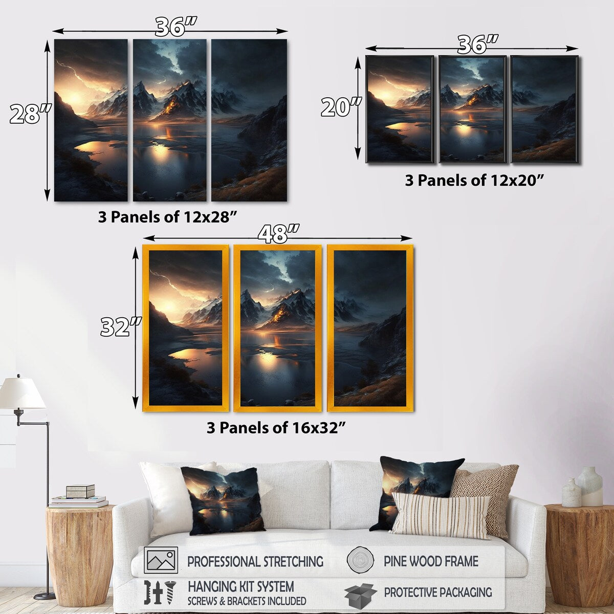 Designart "Mountain River" Landscape Forest River Mountains Canvas Art Print - 3 Panels
