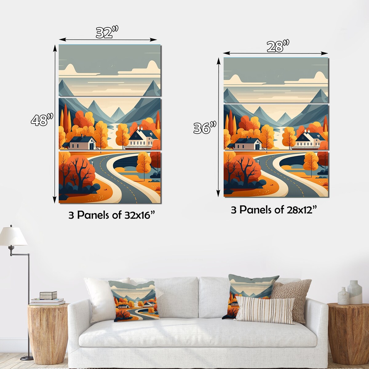 Designart "Mountain Village In Autumn" Landscape Mountains Canvas Art Print - 3 Panels