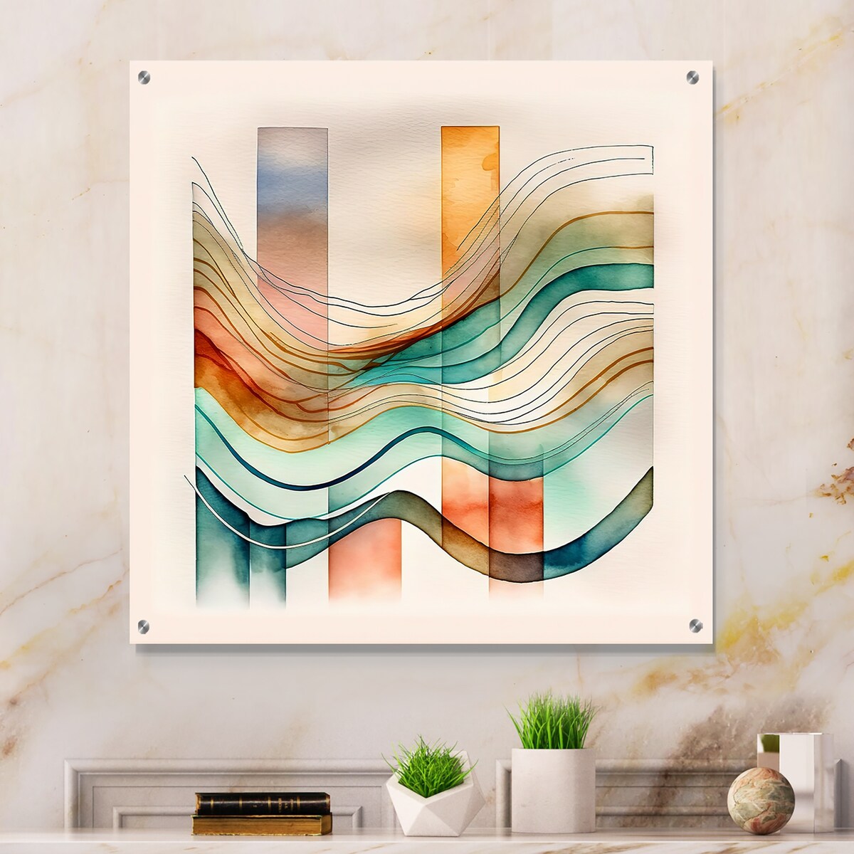 Designart "Multi-Color Abstract Waves I" Abstract Minimalism Gloss Wall Decor Modern Acrylic Wall Art For Hallway Decor