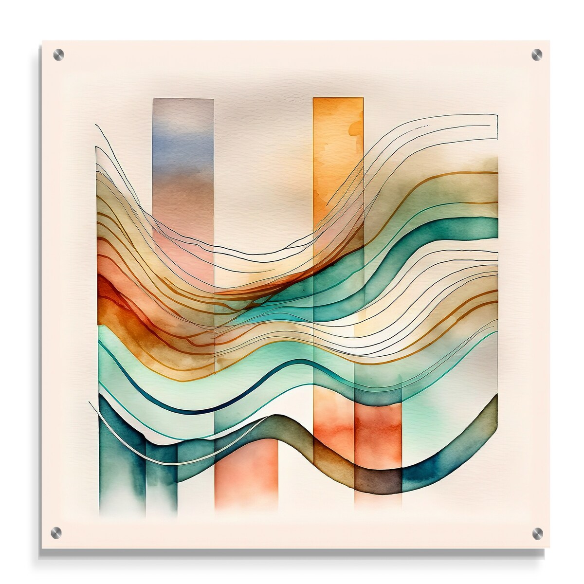 Designart "Multi-Color Abstract Waves I" Abstract Minimalism Gloss Wall Decor Modern Acrylic Wall Art For Hallway Decor