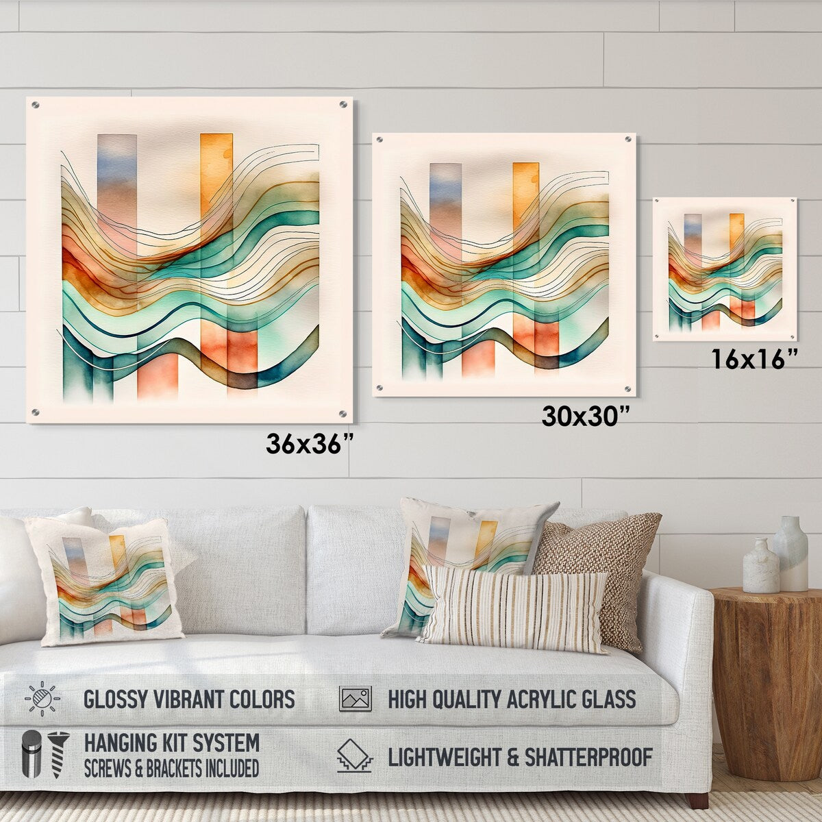 Designart "Multi-Color Abstract Waves I" Abstract Minimalism Gloss Wall Decor Modern Acrylic Wall Art For Hallway Decor
