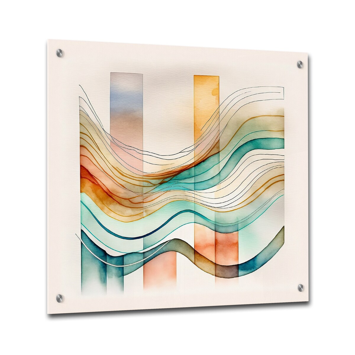 Designart "Multi-Color Abstract Waves I" Abstract Minimalism Gloss Wall Decor Modern Acrylic Wall Art For Hallway Decor