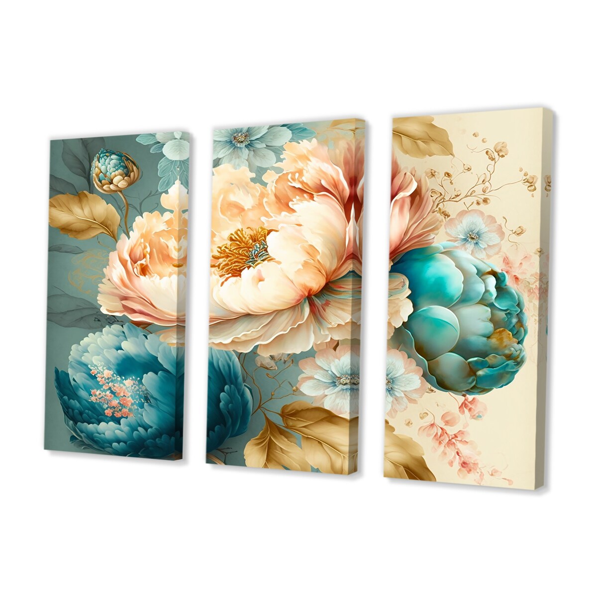 Designart "Multi-Color Blooming Flowers V" Floral Canvas Art Print - 3 Panels