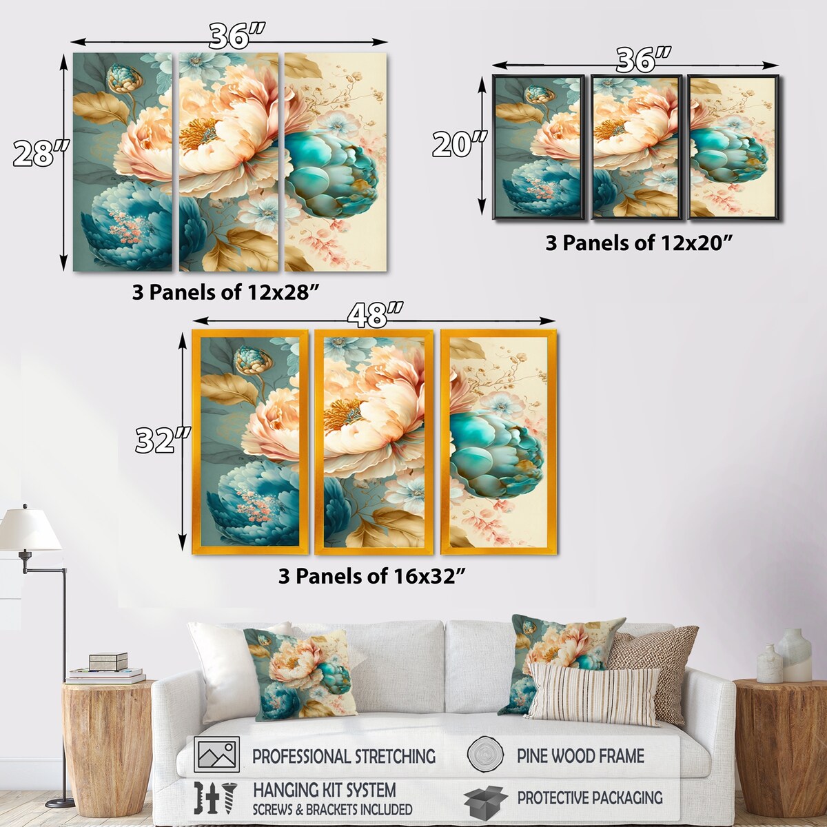 Designart "Multi-Color Blooming Flowers V" Floral Canvas Art Print - 3 Panels