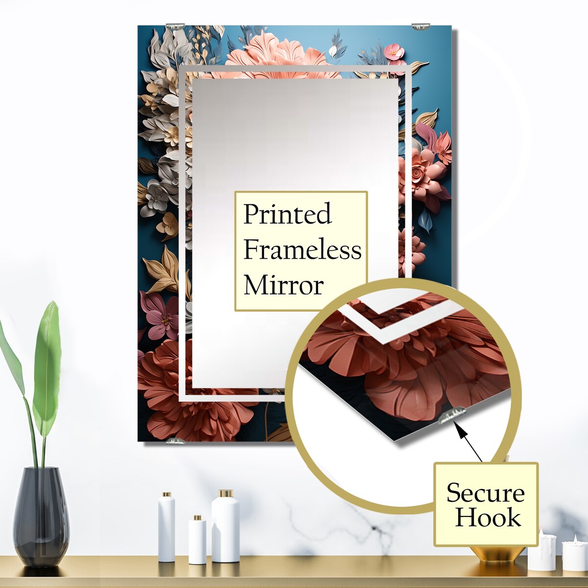 Designart "Multicolor Tree In Blue Tones I" Tree Mirror Colorful - Modern Mirror For Wall Art Decor
