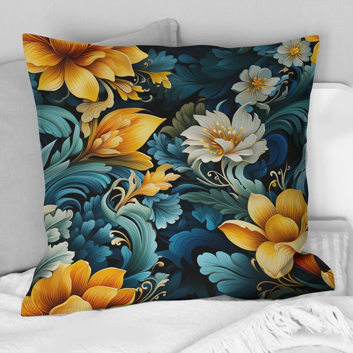 Designart "Multicolor Tropical Fusion Floral Pattern" Floral Printed Throw Pillow