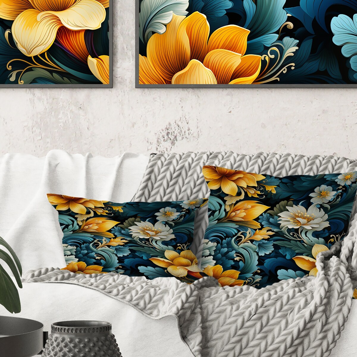 Designart "Multicolor Tropical Fusion Floral Pattern" Floral Printed Throw Pillow