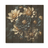 Designart "Mums Noir Black Enchantment I" Mums Wood Wall Decor - Traditional Blue Wood Panel On Natural Pine Wood