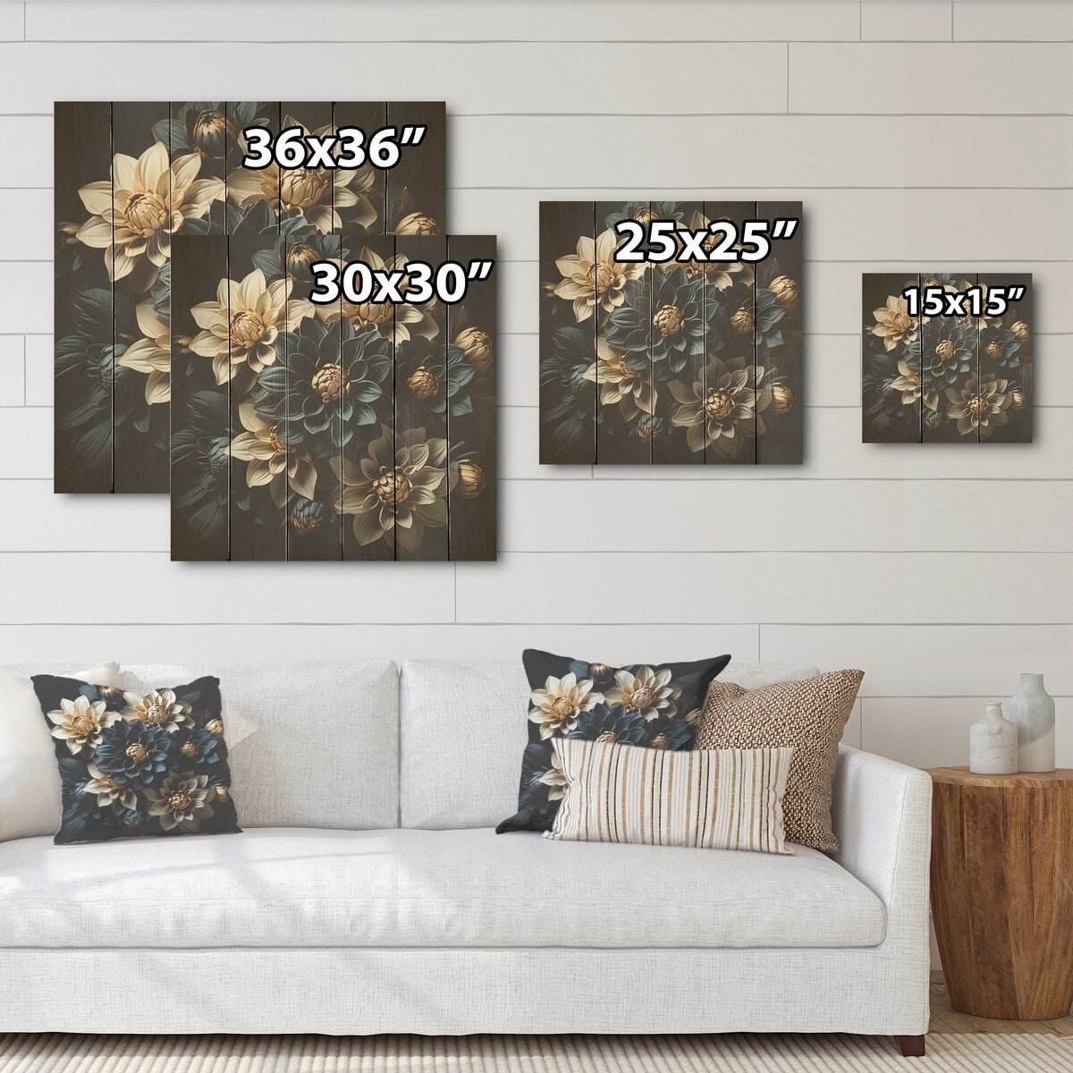 Designart "Mums Noir Black Enchantment I" Mums Wood Wall Decor - Traditional Blue Wood Panel On Natural Pine Wood