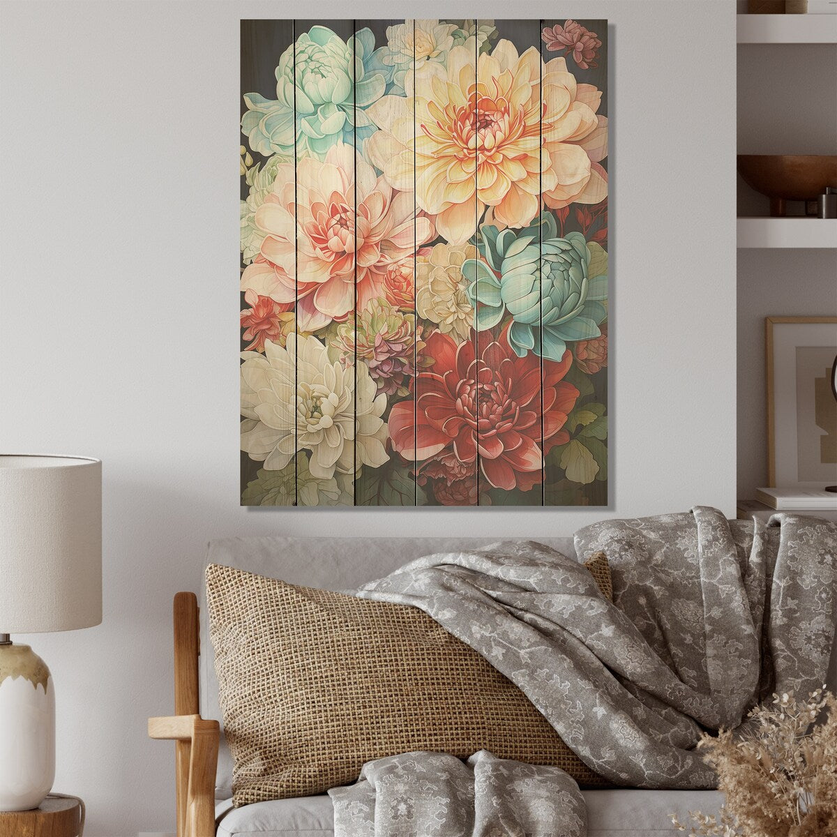 Designart "Mums On The Beach" Mums Wood Wall Decor - Traditional Pink Wood Panel On Natural Pine Wood