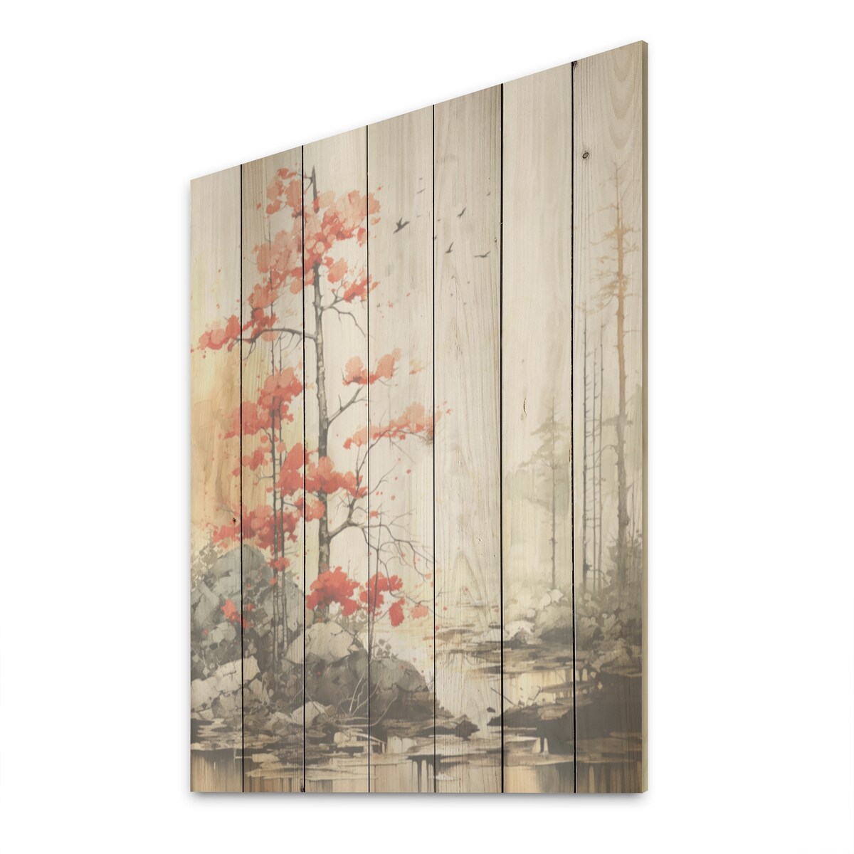 Designart "Munimal Redwood Tree Symetry" Tree Redwood Wood Wall Decor Traditional Red Wood Panel On Natural Pine Wood