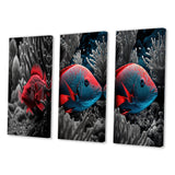 Designart "Mysterious Tropical Fish In Blue And Red II" Animal Fish Wall Art Set Of 3 - Canvas Set For Living Room Decor