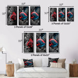 Designart "Mysterious Tropical Fish In Blue And Red II" Animal Fish Wall Art Set Of 3 - Canvas Set For Living Room Decor