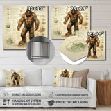 Designart "Mystical Bigfoot Blueprint I" Bigfoot Metal Wall Art - Brown Metal Wall Décor Modern Metal Art Work