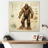 Designart "Mystical Bigfoot Blueprint I" Bigfoot Metal Wall Art - Brown Metal Wall Décor Modern Metal Art Work