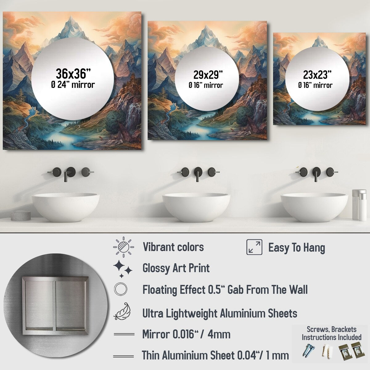 Designart "Mystical Glorious Mountain Magical Daydreams" Meadow Wall Mirror - Landscapes Large Square Mirror