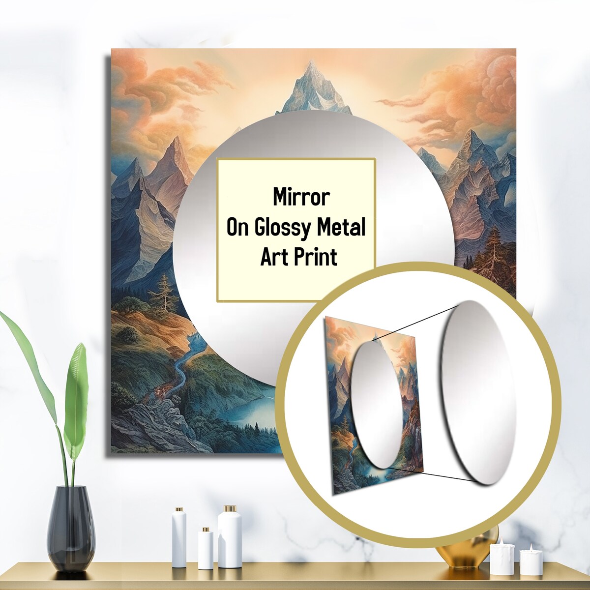 Designart "Mystical Glorious Mountain Magical Daydreams" Meadow Wall Mirror - Landscapes Large Square Mirror