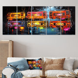 Designart "Neon Groove Cassette Tapes I" Colorful Cassette Tapes Set Of 5 Modern Oversized Canvas Wall Art For Entryway