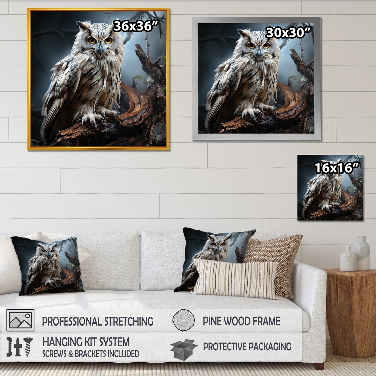 Designart "Nocturnal Owl Portrait II" Owl Wall Decor Grey Modern Hallway Framed Wall Art Decor