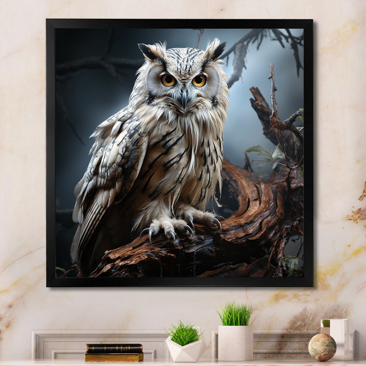 Designart "Nocturnal Owl Portrait II" Owl Wall Decor Grey Modern Hallway Framed Wall Art Decor