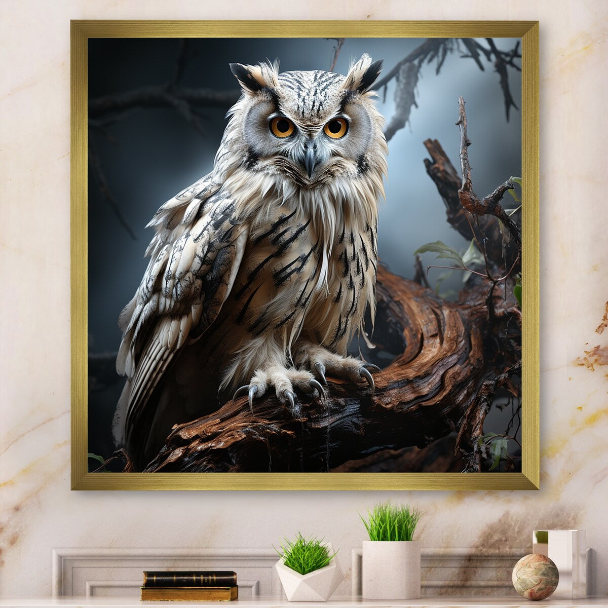 Designart "Nocturnal Owl Portrait II" Owl Wall Decor Grey Modern Hallway Framed Wall Art Decor