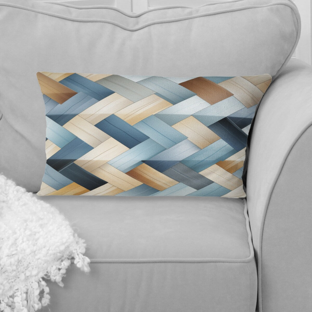 Designart "Nordic Blue And White Stripes Tessellations" Geometric Printed Throw Pillow