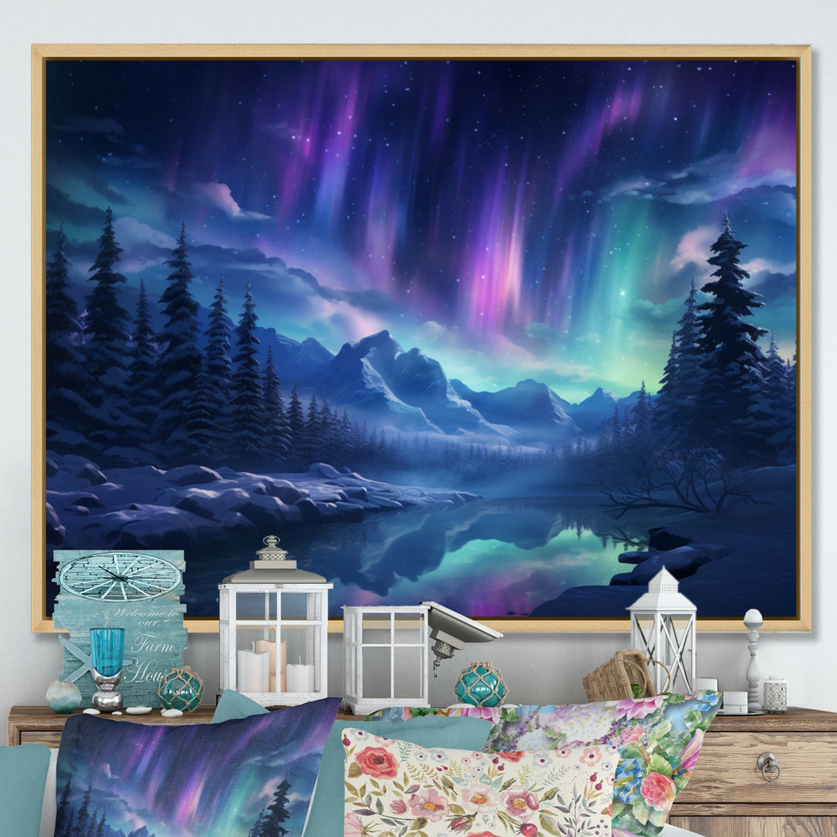 Designart "Northern Lights I" Aurora Borealis Framed Wall Decor