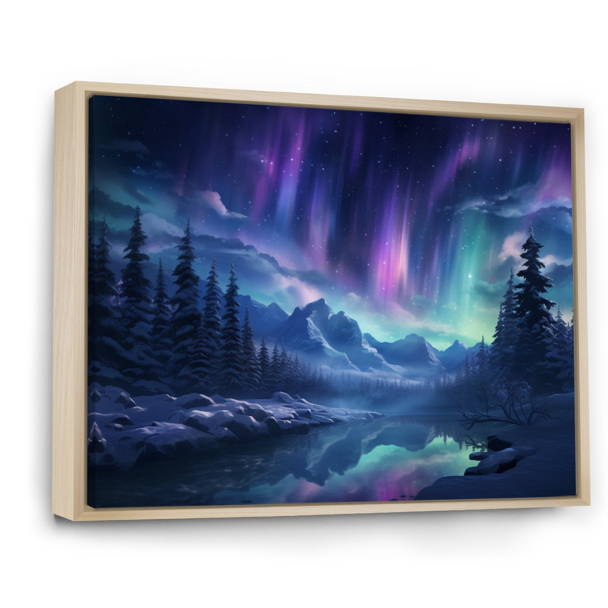 Designart "Northern Lights I" Aurora Borealis Framed Wall Decor