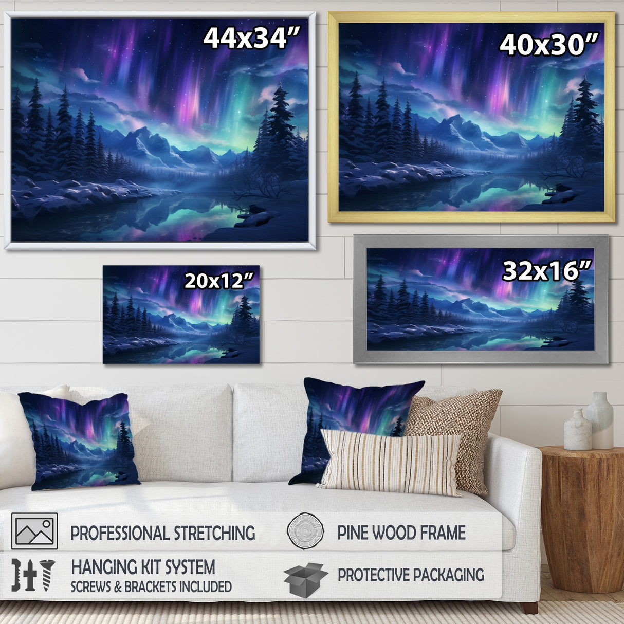 Designart "Northern Lights I" Aurora Borealis Framed Wall Decor