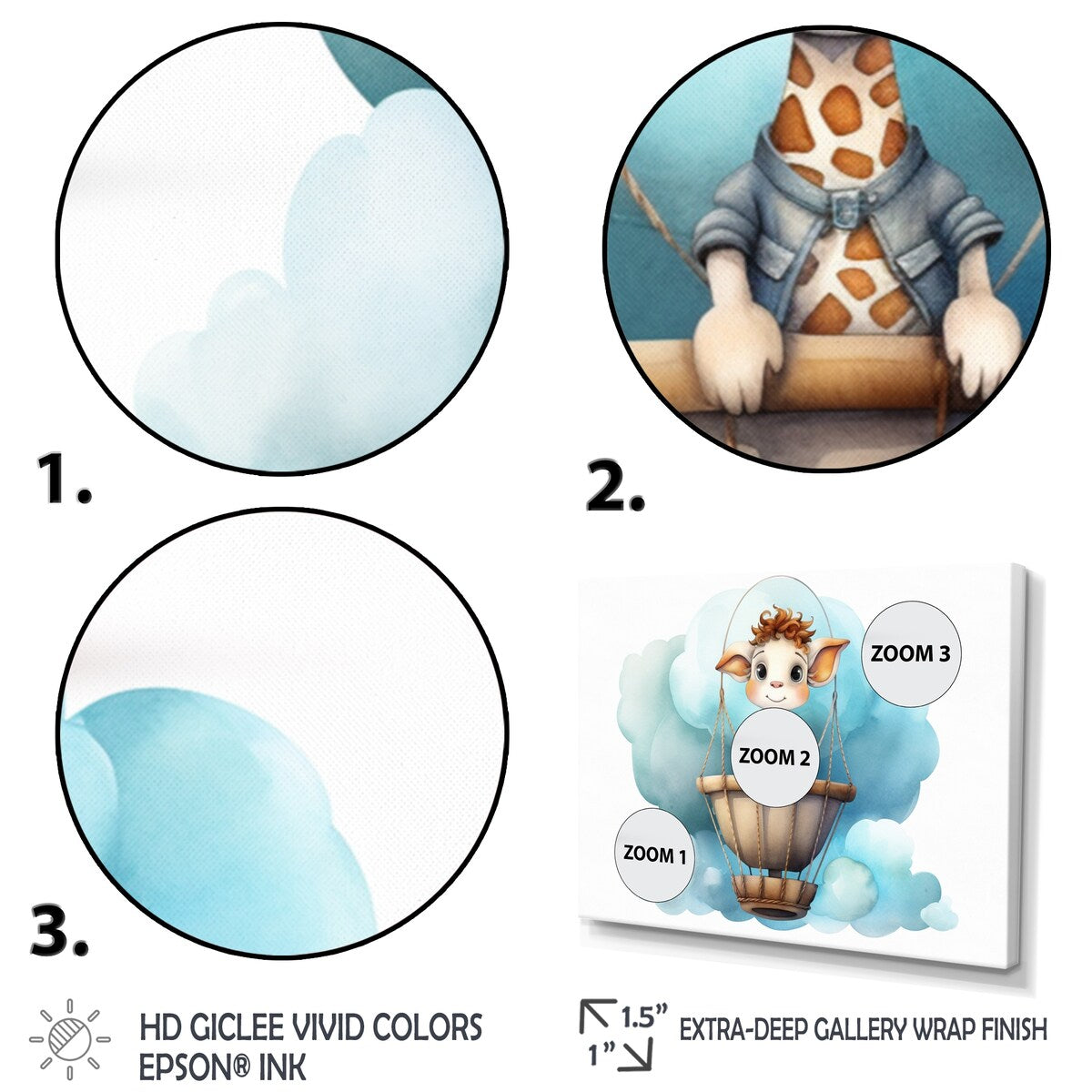 Designart "Nursery Adorable Giraffe III" Children Metal Art Print Set