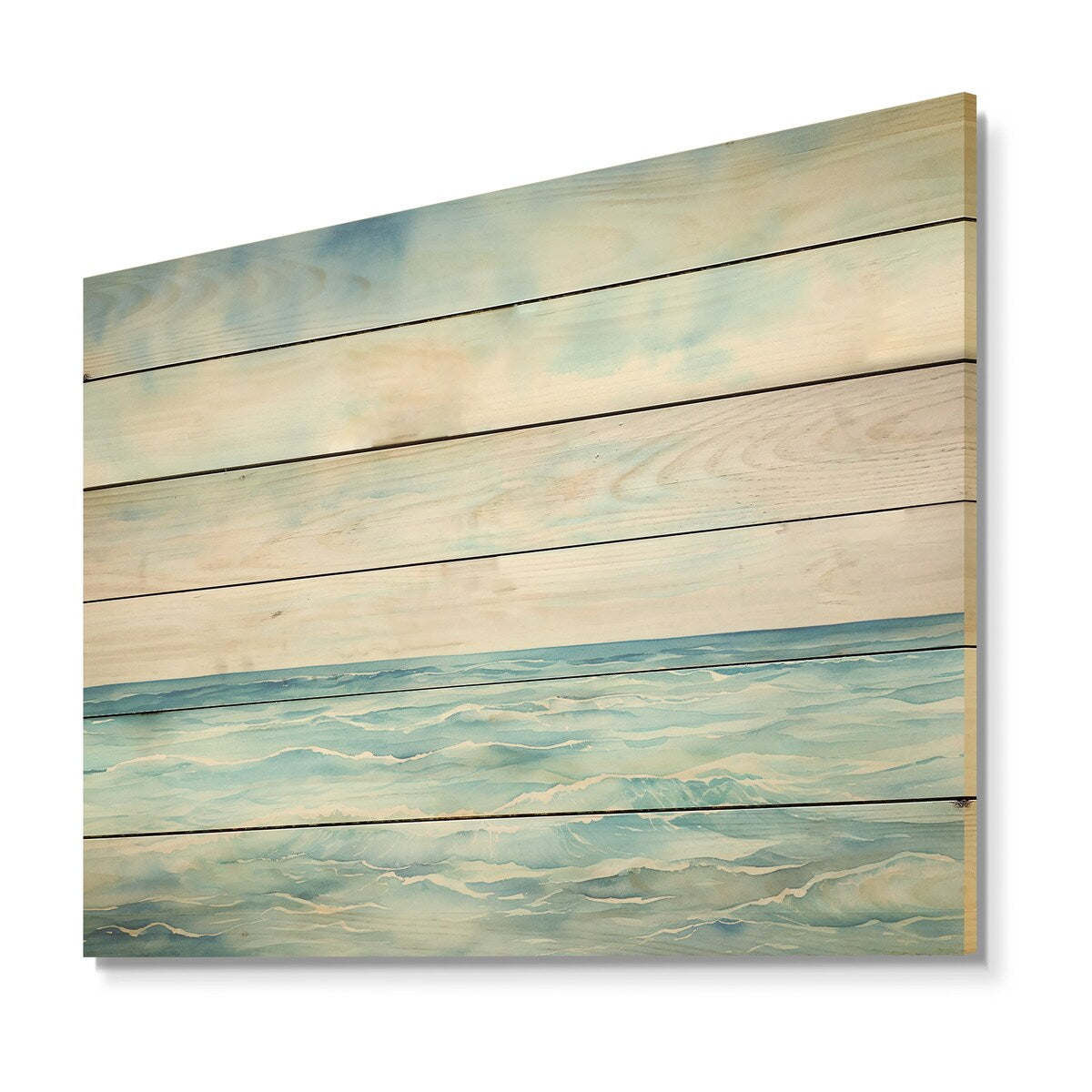 Designart "Ocean Minimalism Horizon Charm" Ocean Wood Wall Decor - Nautical & Coastal Wood Panel On Natural Pine Wood