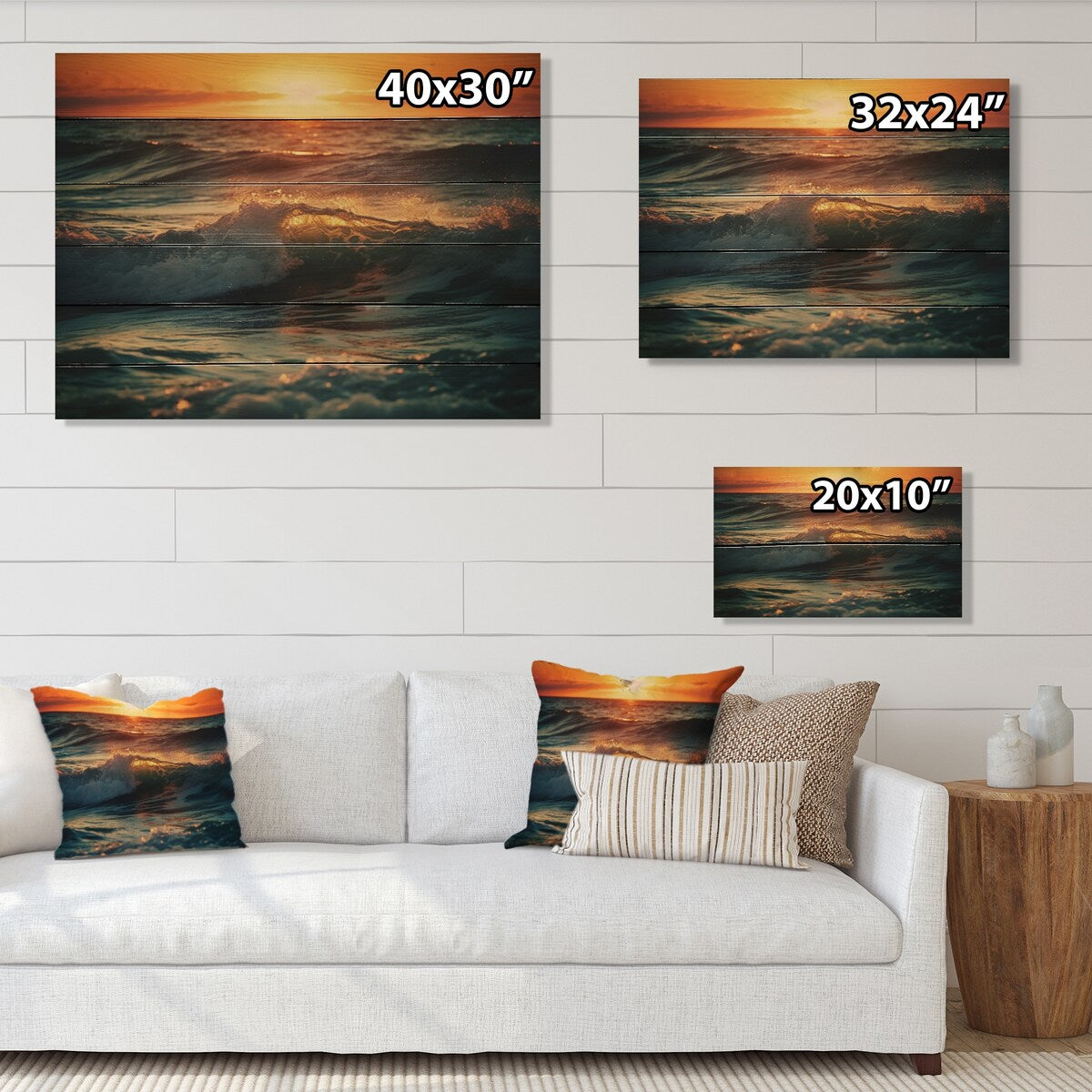 Designart "Ocean Tranquility II" Modern Landscape Beach Print on Natural Pine Wood