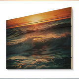 Designart "Ocean Tranquility II" Modern Landscape Beach Print on Natural Pine Wood