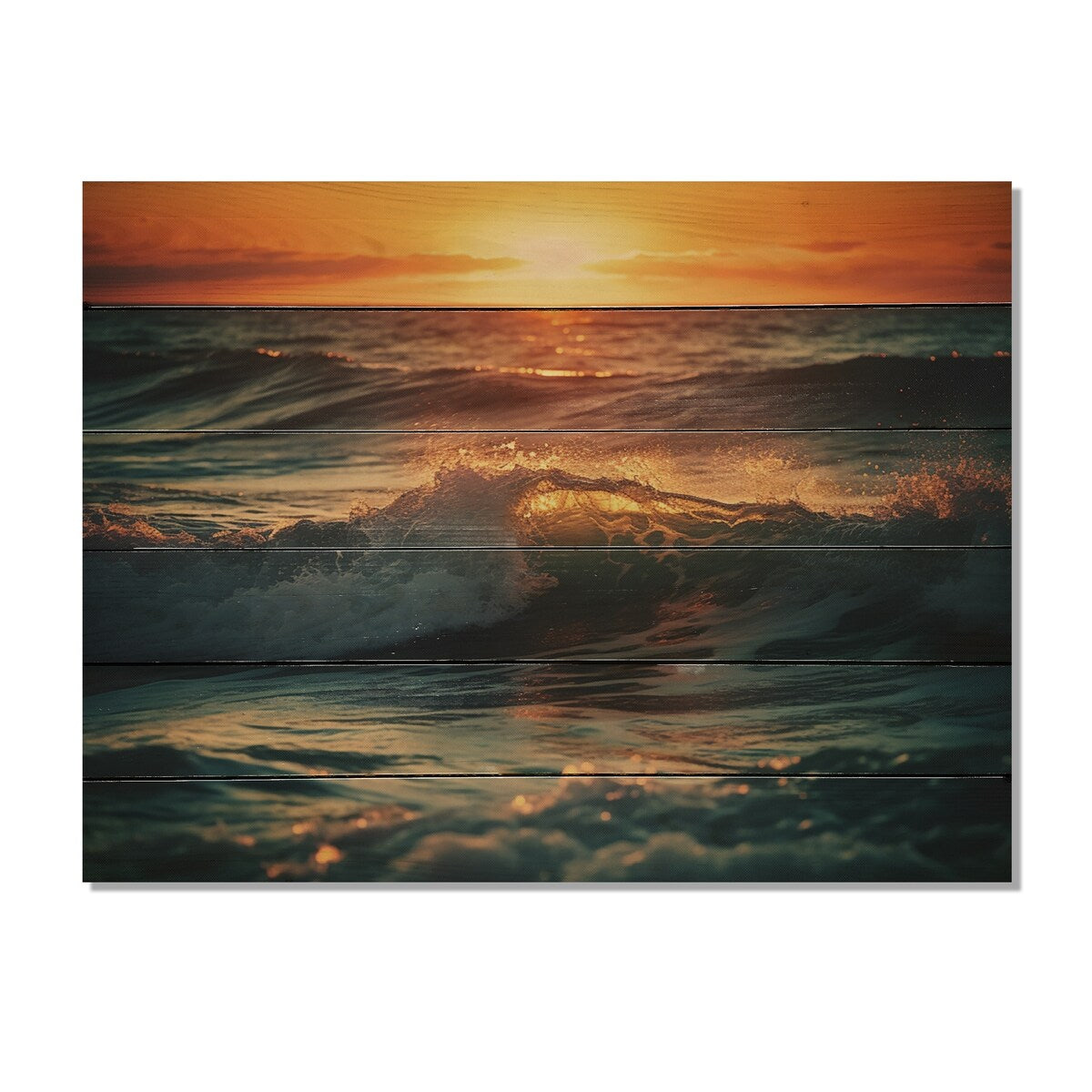 Designart "Ocean Tranquility II" Modern Landscape Beach Print on Natural Pine Wood
